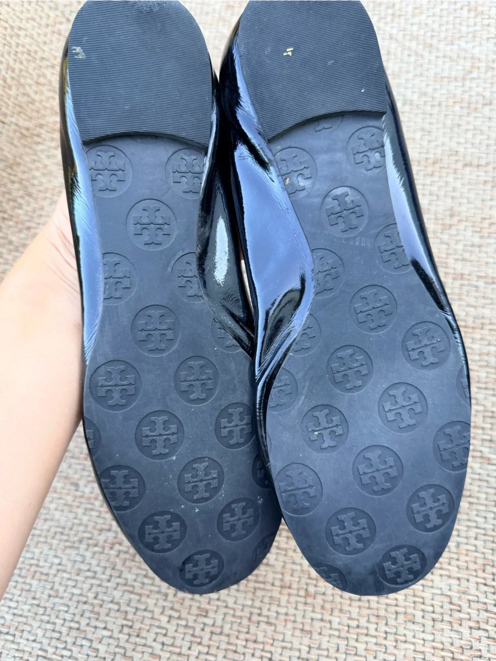 Tory Burch Black Patent Leather Logo Round-Toe Ballet Flats